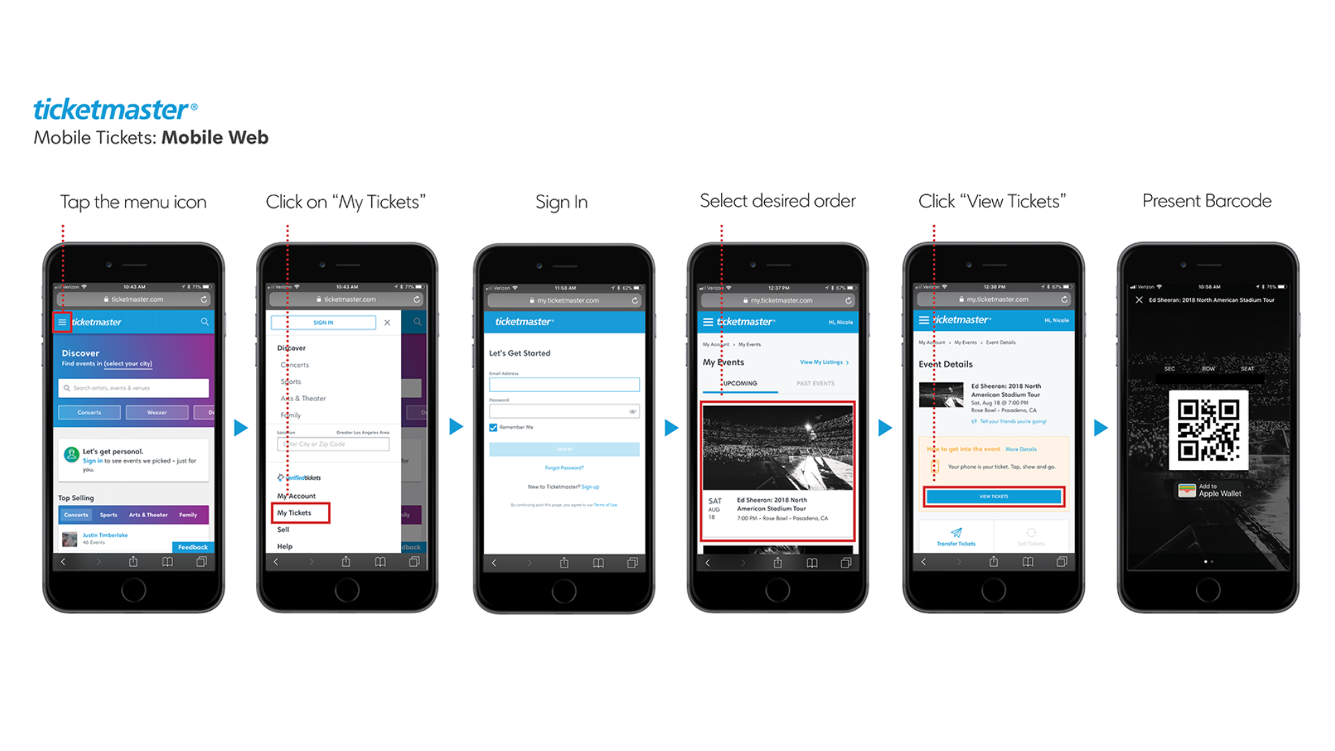 Open web browser app and go to ticketmaster.com